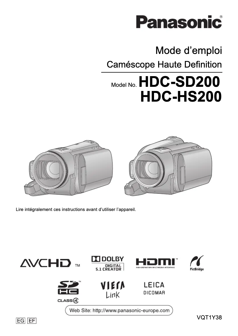 Image de la première page du manuel de l'appareil HDC-HS200