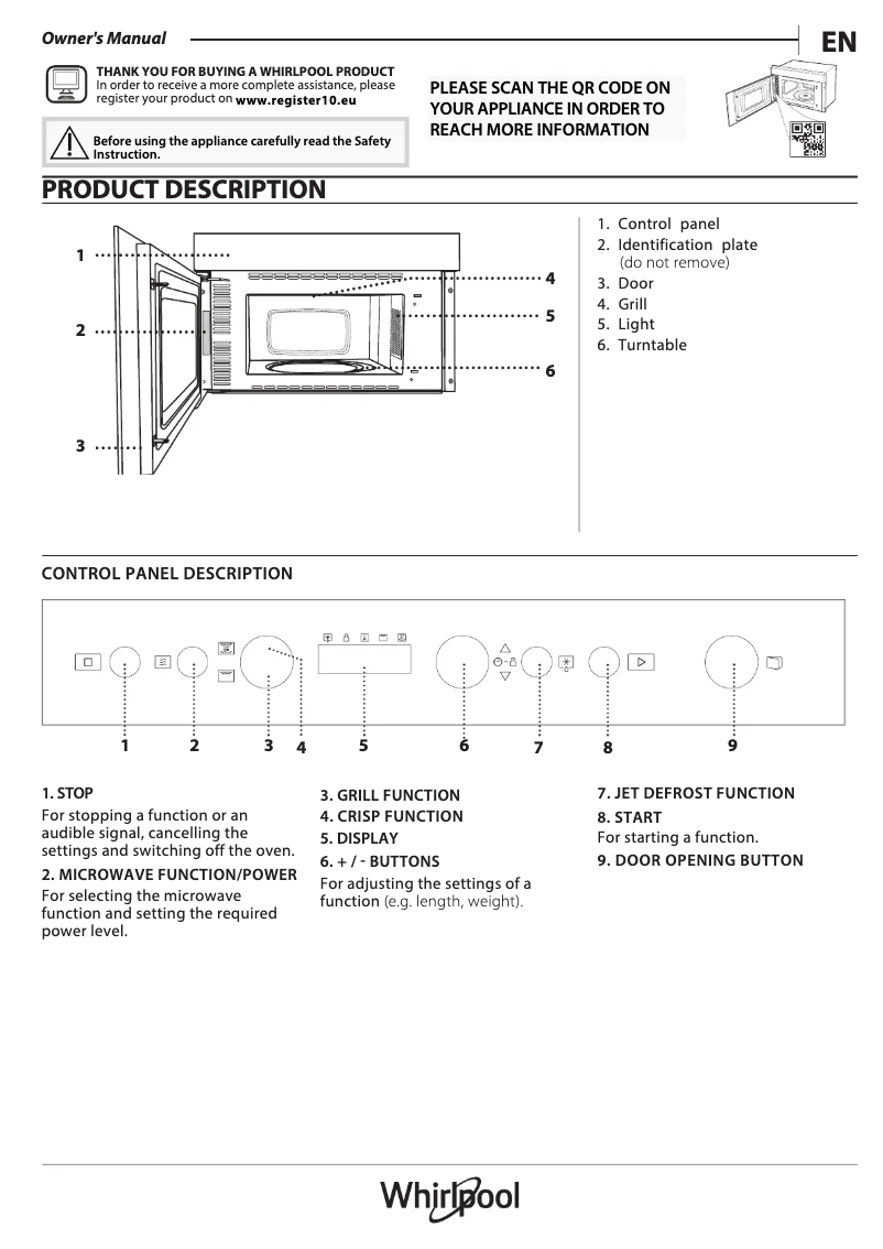Page 1 de la notice Instructions de sécurité Whirlpool WMN14BW