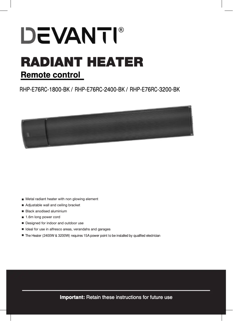 Page 1 de la notice Manuel utilisateur Devanti RHP-E76RC-3200-BK