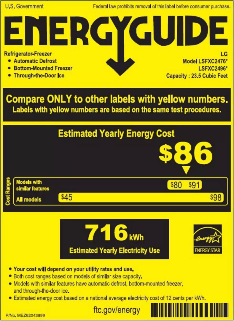 Page 1 de la notice Label énergétique LG LSFXC2496
