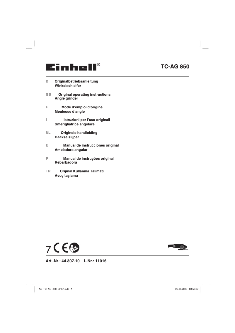 Page 1 de la notice Manuel utilisateur Einhell TC-AG 850