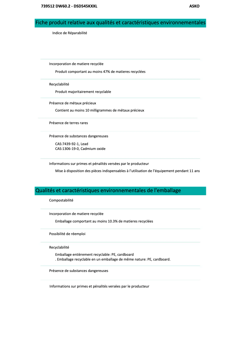 Image de la première page du manuel de l'appareil DSD545KXXL