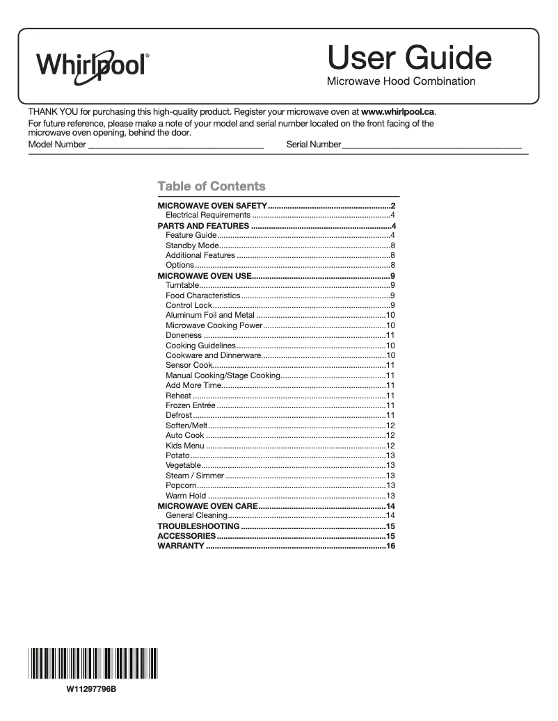 Page n°1 - Mode d'emploi Whirlpool YWMH54521JZ