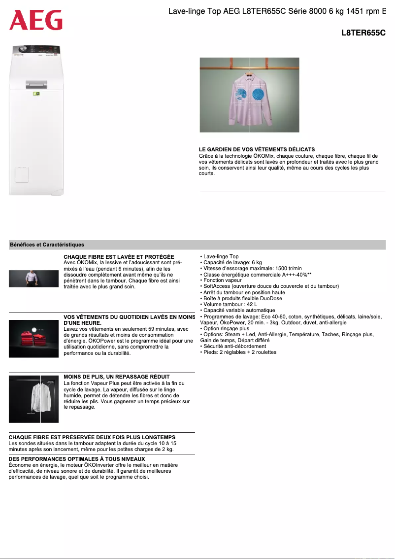 Image de la première page du manuel de l'appareil L8TER655C