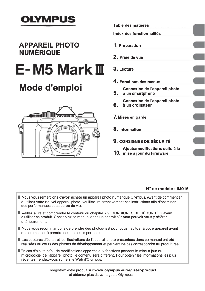 Image de la première page du manuel de l'appareil E-M5 Mark III