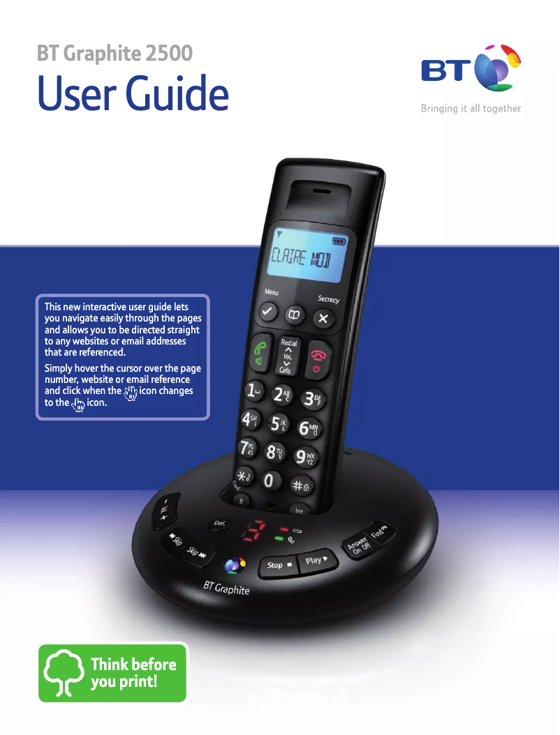 Page n°1 - Manuel utilisateur British Telecom Graphite 2500 Quad