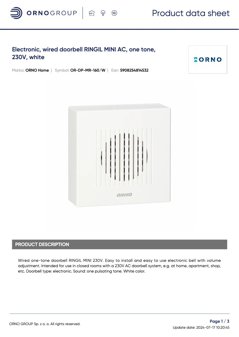 Image de la première page du manuel de l'appareil OR-DP-MR-160