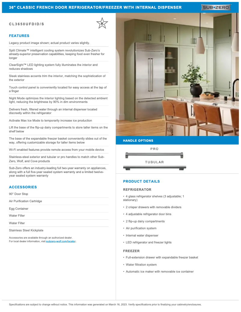 Page n°1 - Manuel utilisateur Sub-Zero CL3650UFDIS