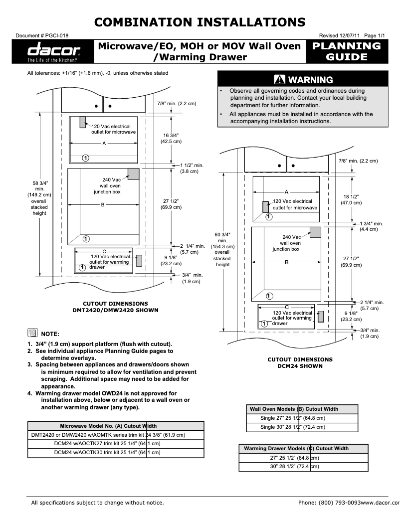 Page 1 de la notice Guide d'installation Dacor DMW2420S