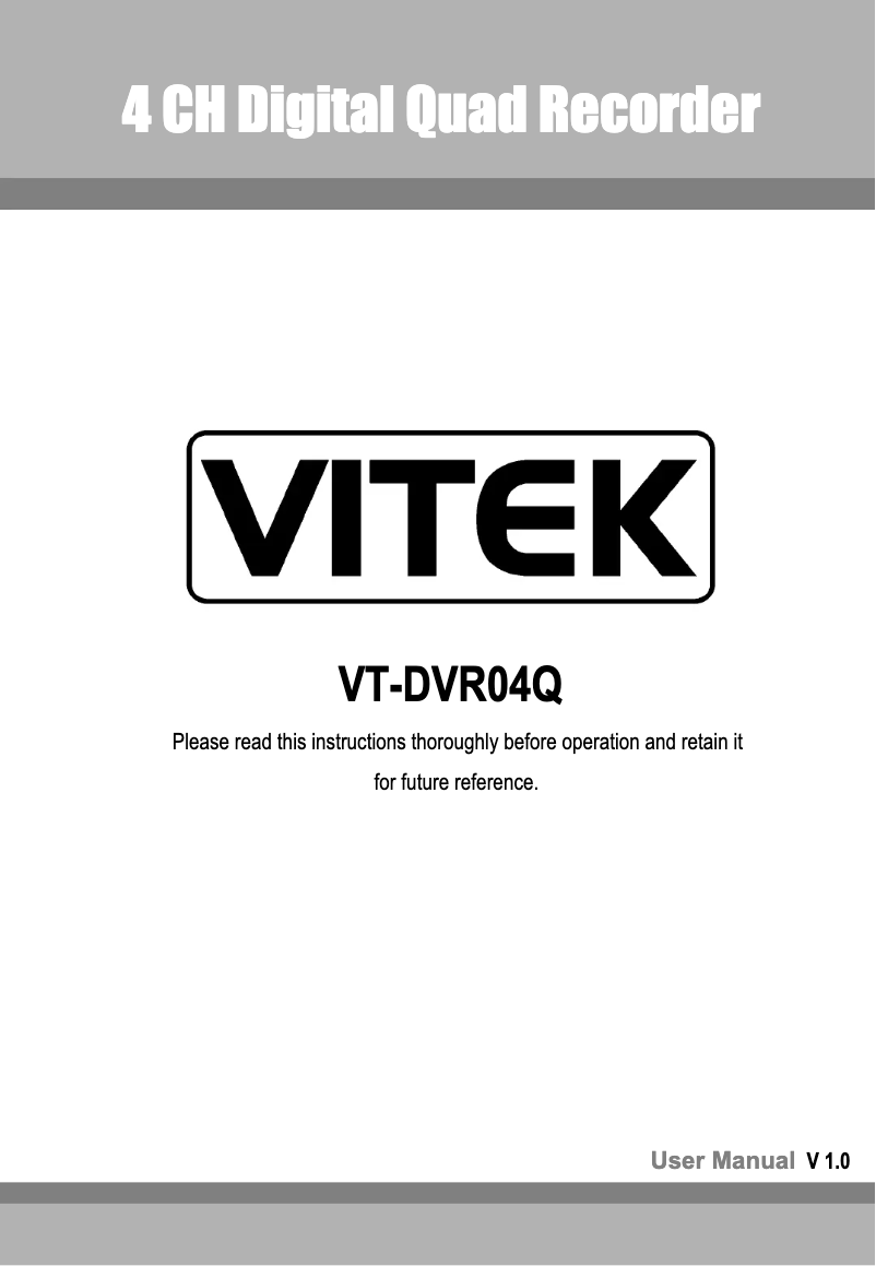 Page 1 de la notice Manuel utilisateur Vitek VT-DVR04Q
