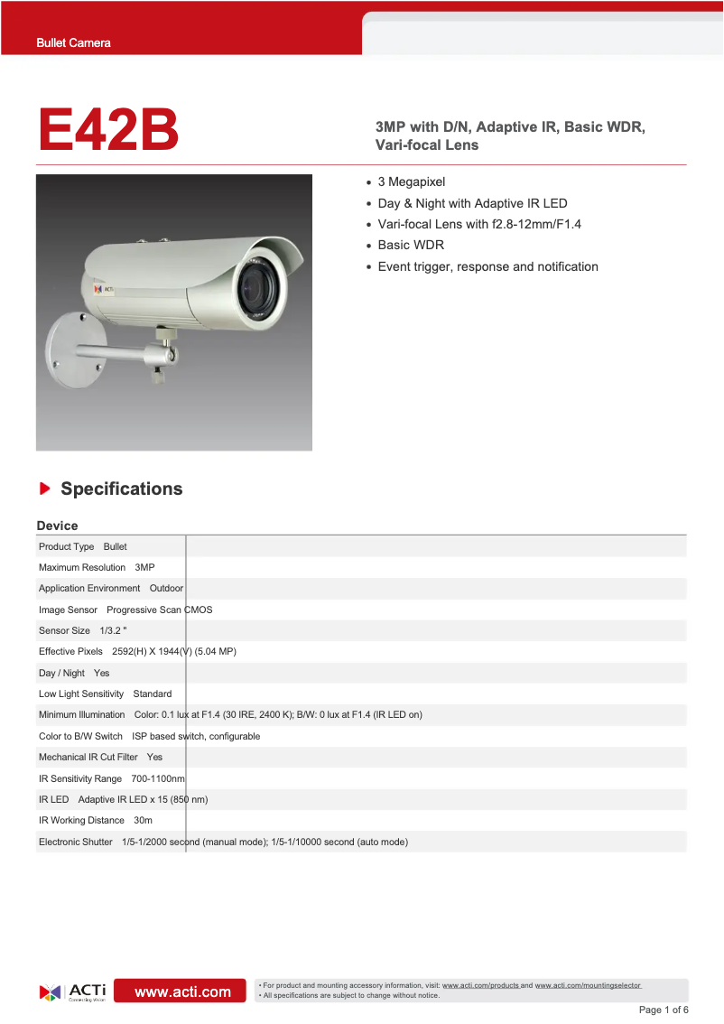 Page n°1 - Fiche technique ACTi E42B