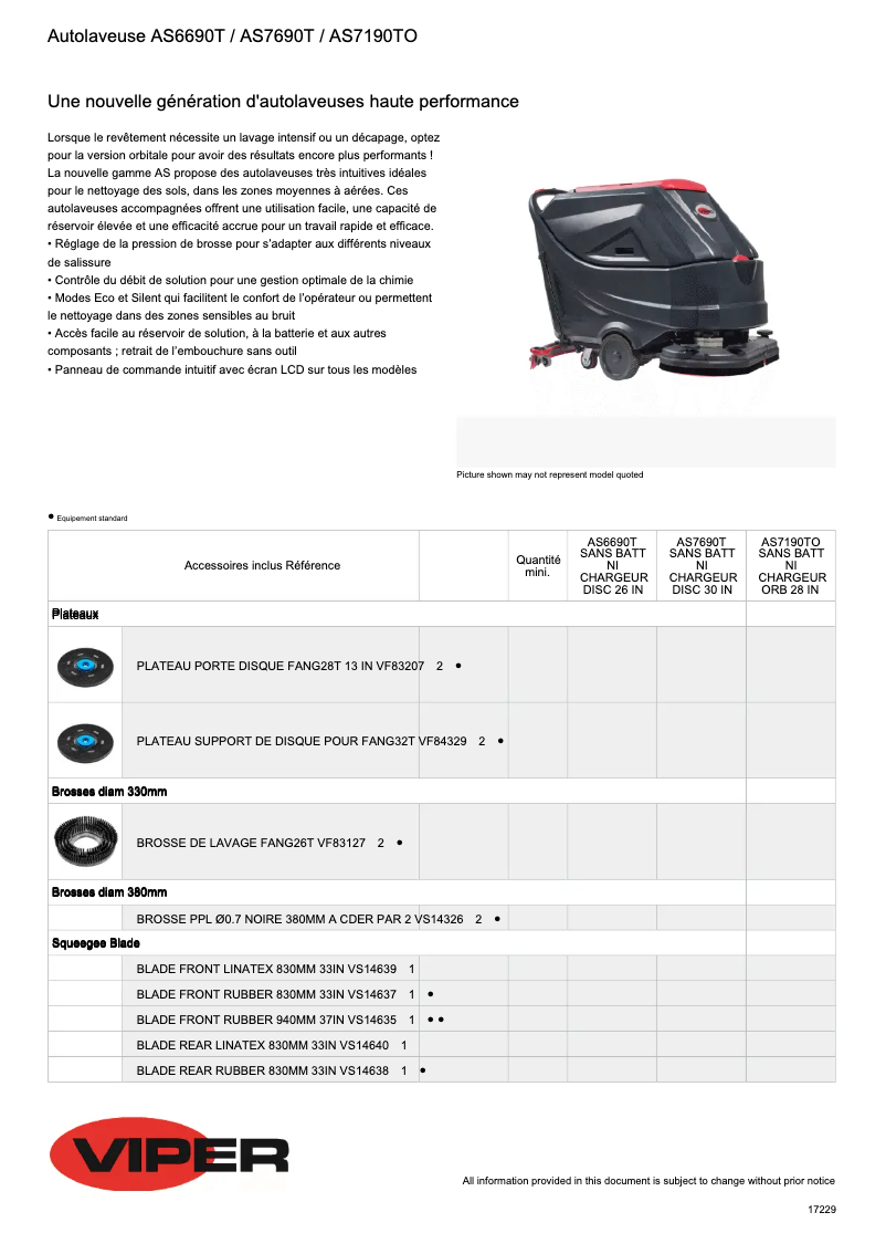 Page n°1 - Fiche technique Nilfisk Viper AS7190