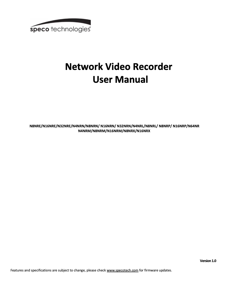 Page n°1 - Manuel utilisateur Speco Technologies N16WNRM