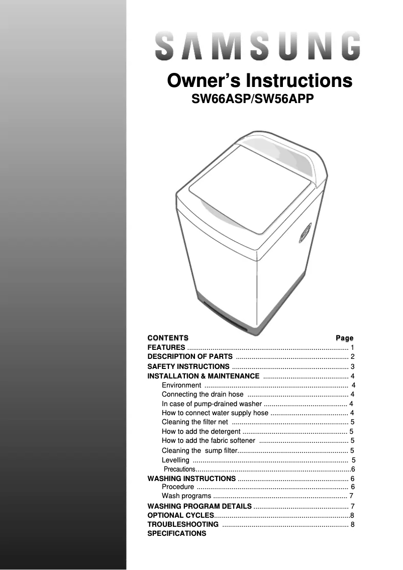 Page 1 de la notice Manuel utilisateur Samsung SW66ASP