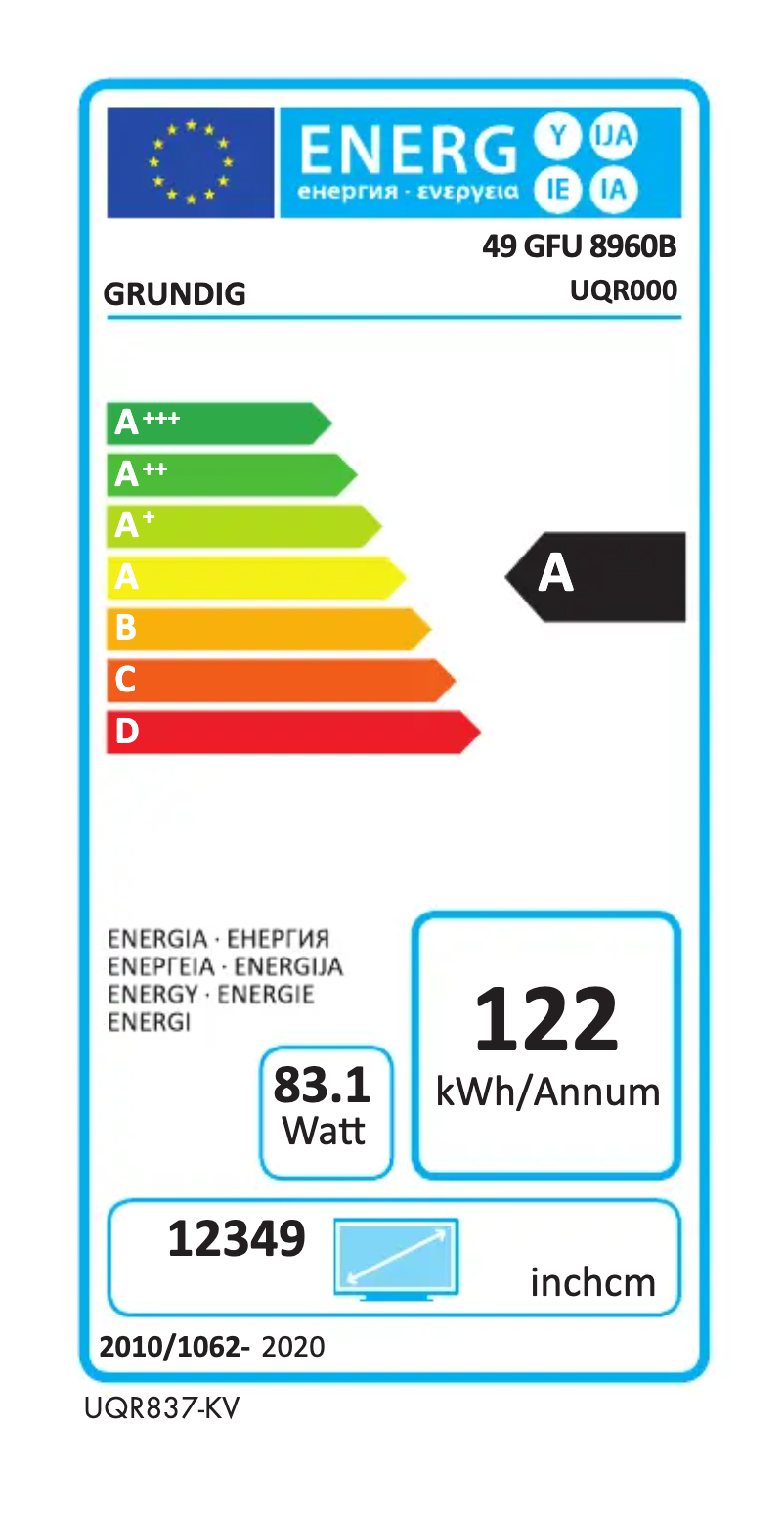 Page 1 de la notice Label énergétique Grundig 49 GFU 8960B