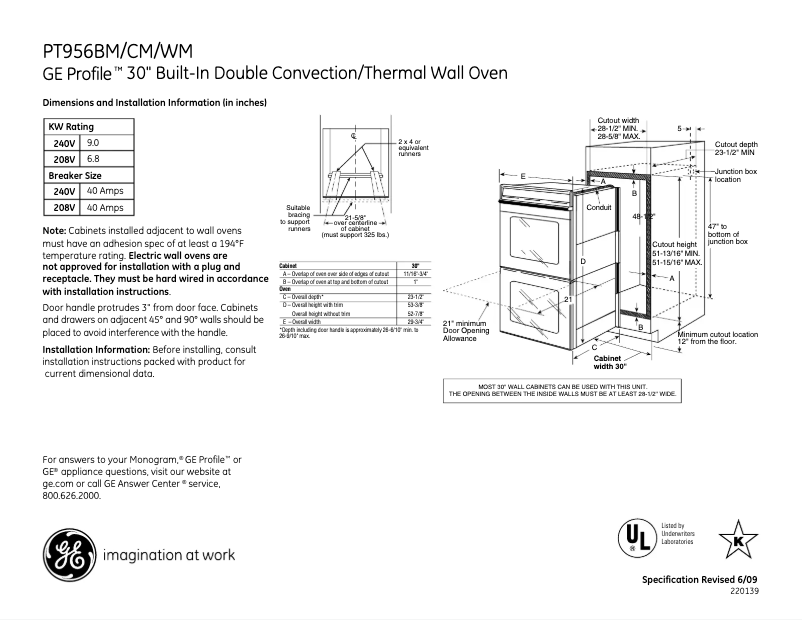 Página 1 del manual Ficha técnica GE Profile PT956CMCC