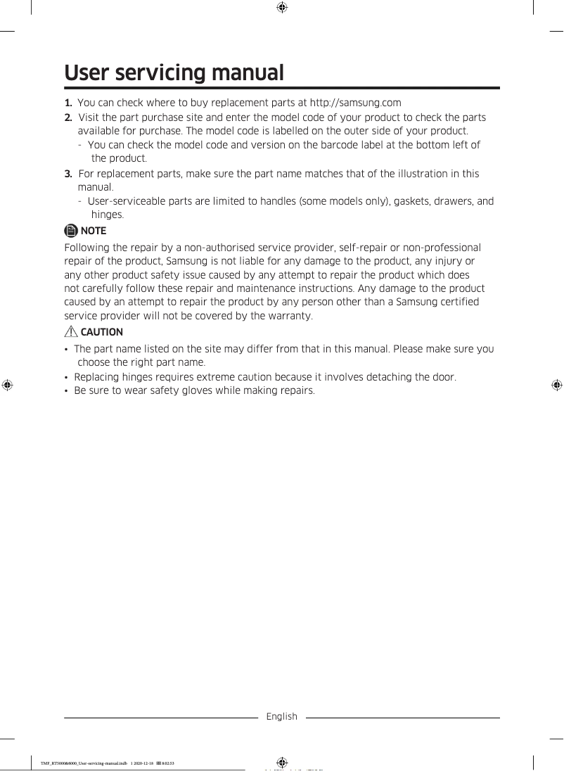 Page 1 de la notice Manuel utilisateur Samsung RT53K6335SL