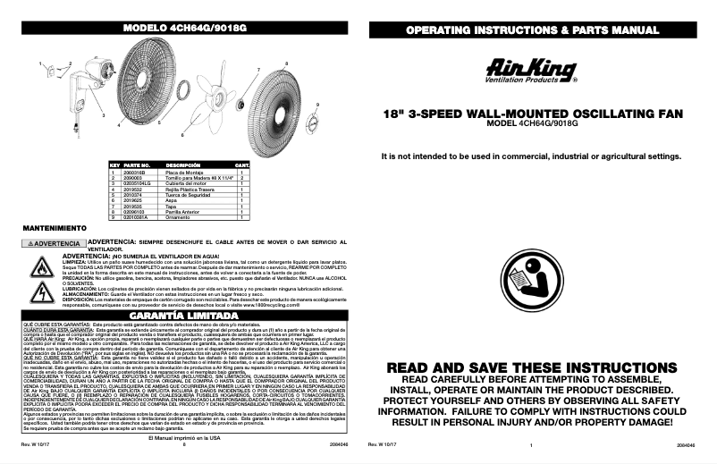 Page n°1 - Manuel utilisateur Air King 9018
