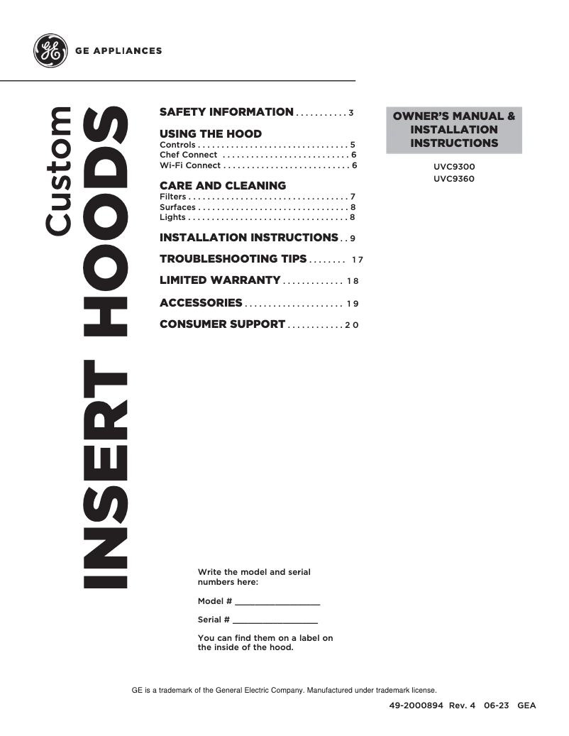 Page 1 de la notice Guide d'installation Monogram UVC9300SLSS