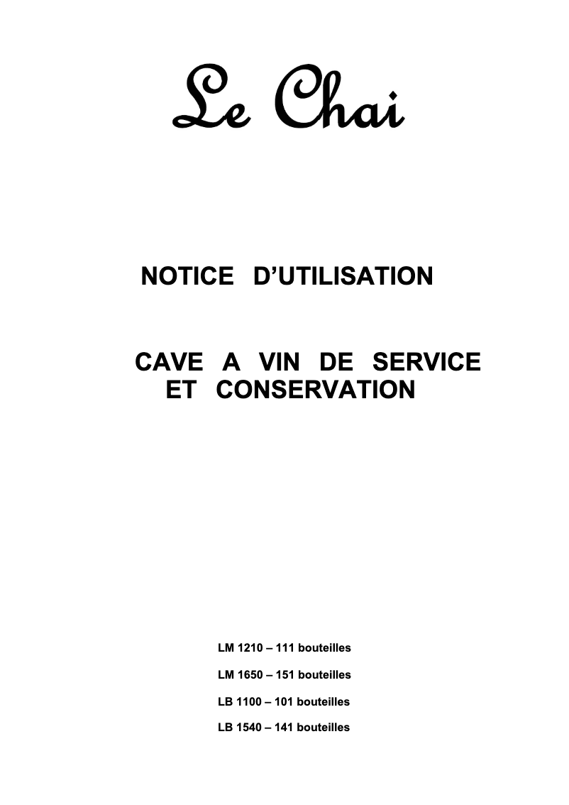 Page n°1 - Manuel utilisateur Le Chai LB 1540