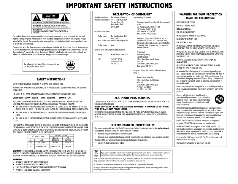 Page n°1 - Instructions de sécurité DBX DriveRack Venu360