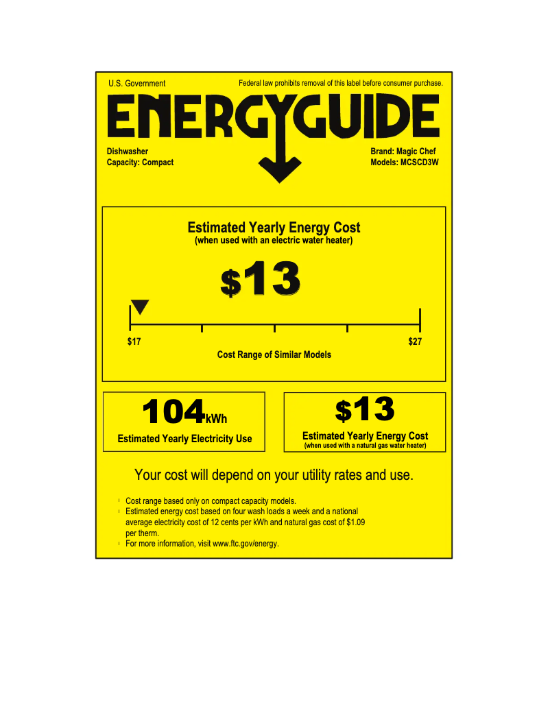 Página 1 del manual Etiqueta energética Magic Chef MCSCD3W