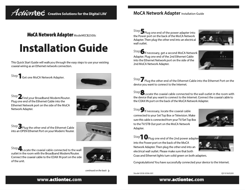 Page 1 de la notice Manuel utilisateur Actiontec ECB2500C