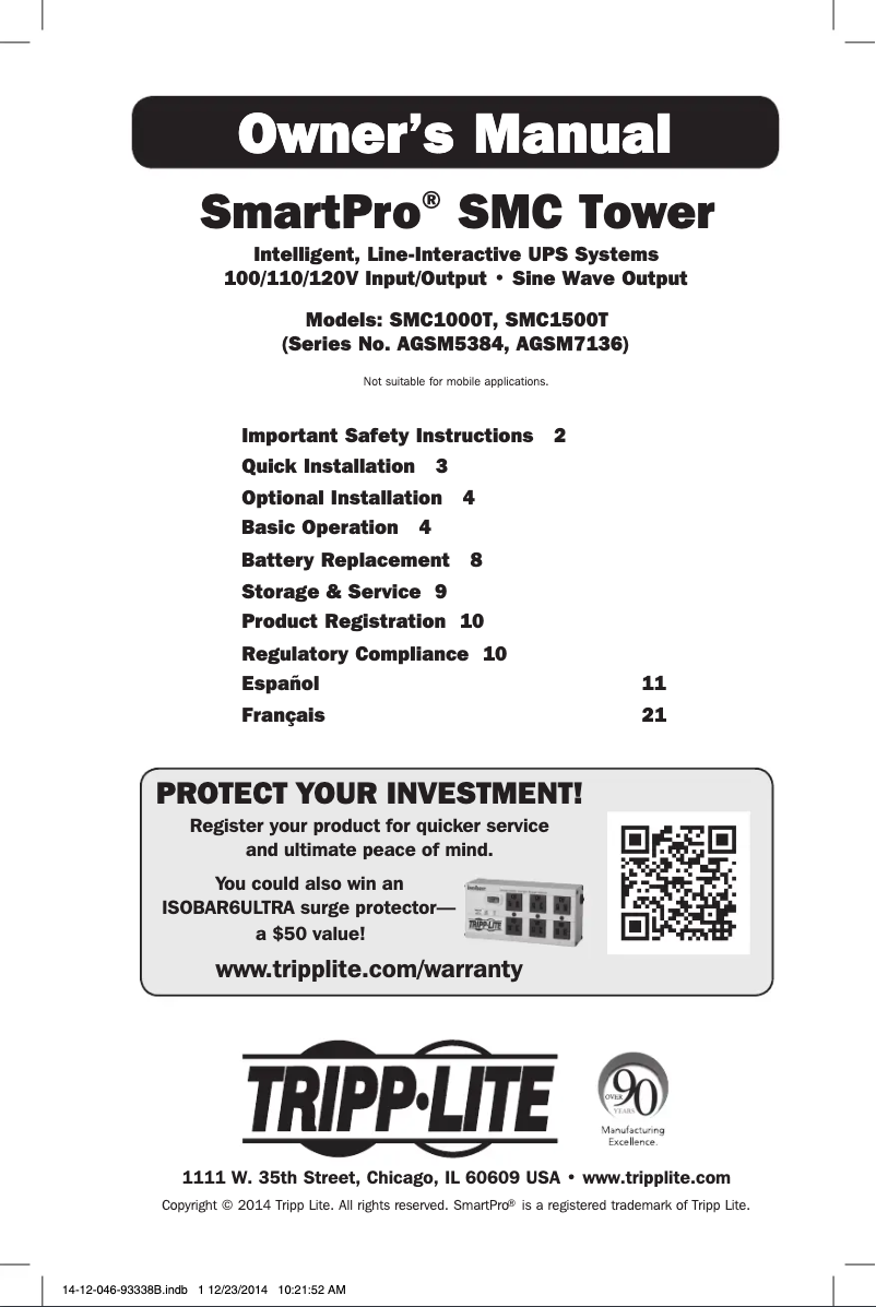 Image de la première page du manuel de l'appareil SmartPro SMC1500T