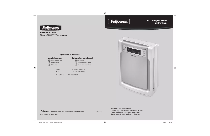 Page 1 de la notice Manuel utilisateur Fellowes AP-230PH