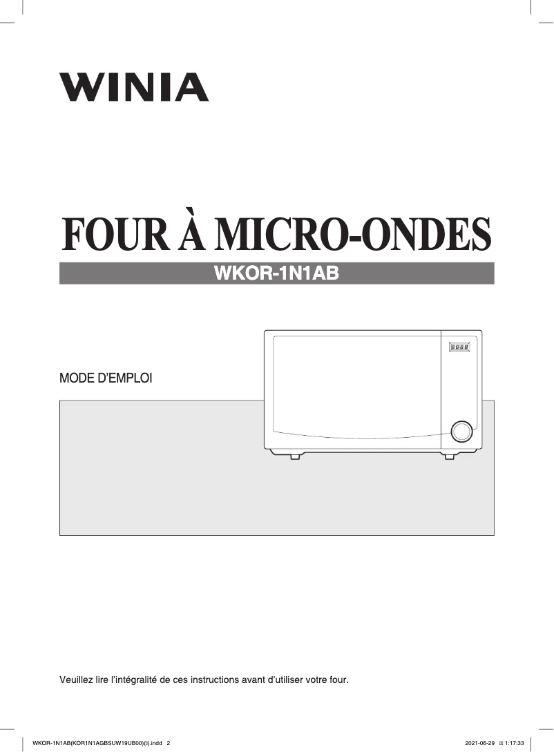 Page n°1 - Manuel utilisateur Winia WKOR-1N1AB