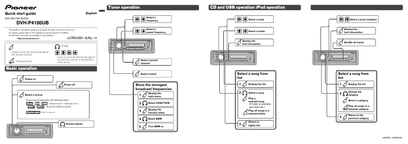 Page 1 de la notice Guide de démarrage rapide Pioneer DVH-P4100UB
