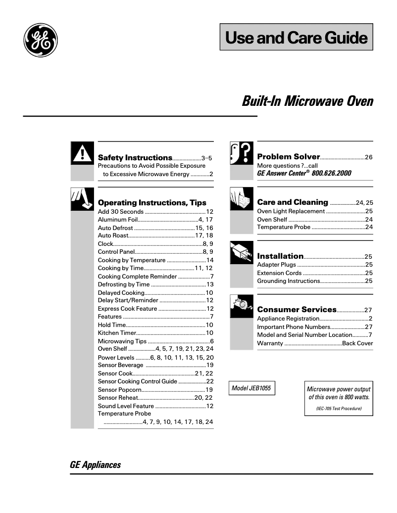 Page n°1 - Manuel d'utilisation et d'entretien GE Profile JEB1055WB