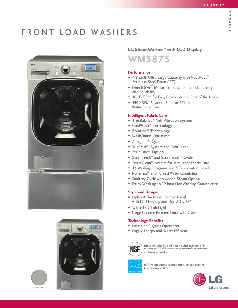 Page 1 de la notice Fiche technique LG WM3875HVCA
