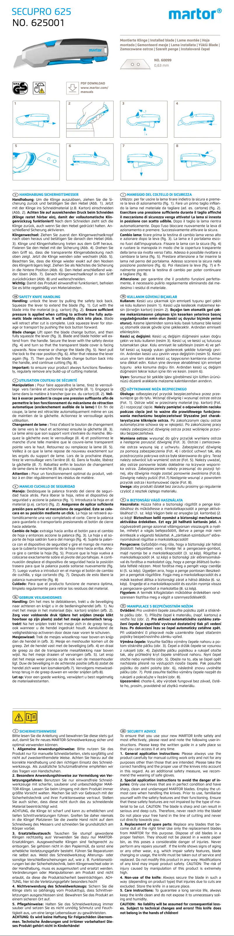 Page n°1 - Manuel utilisateur MARTOR SECUPRO 625