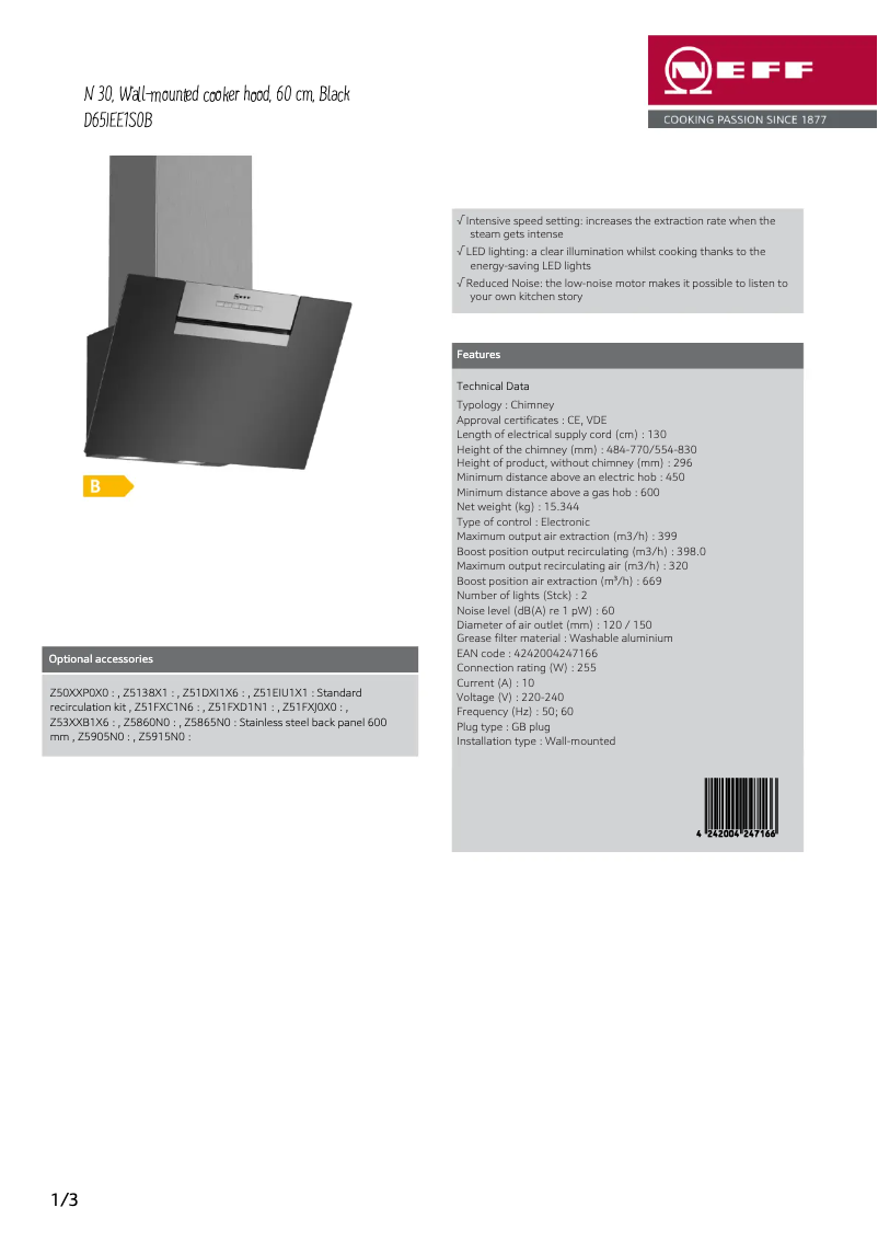 Page n°1 - Fiche technique Neff D65IEE1S0B