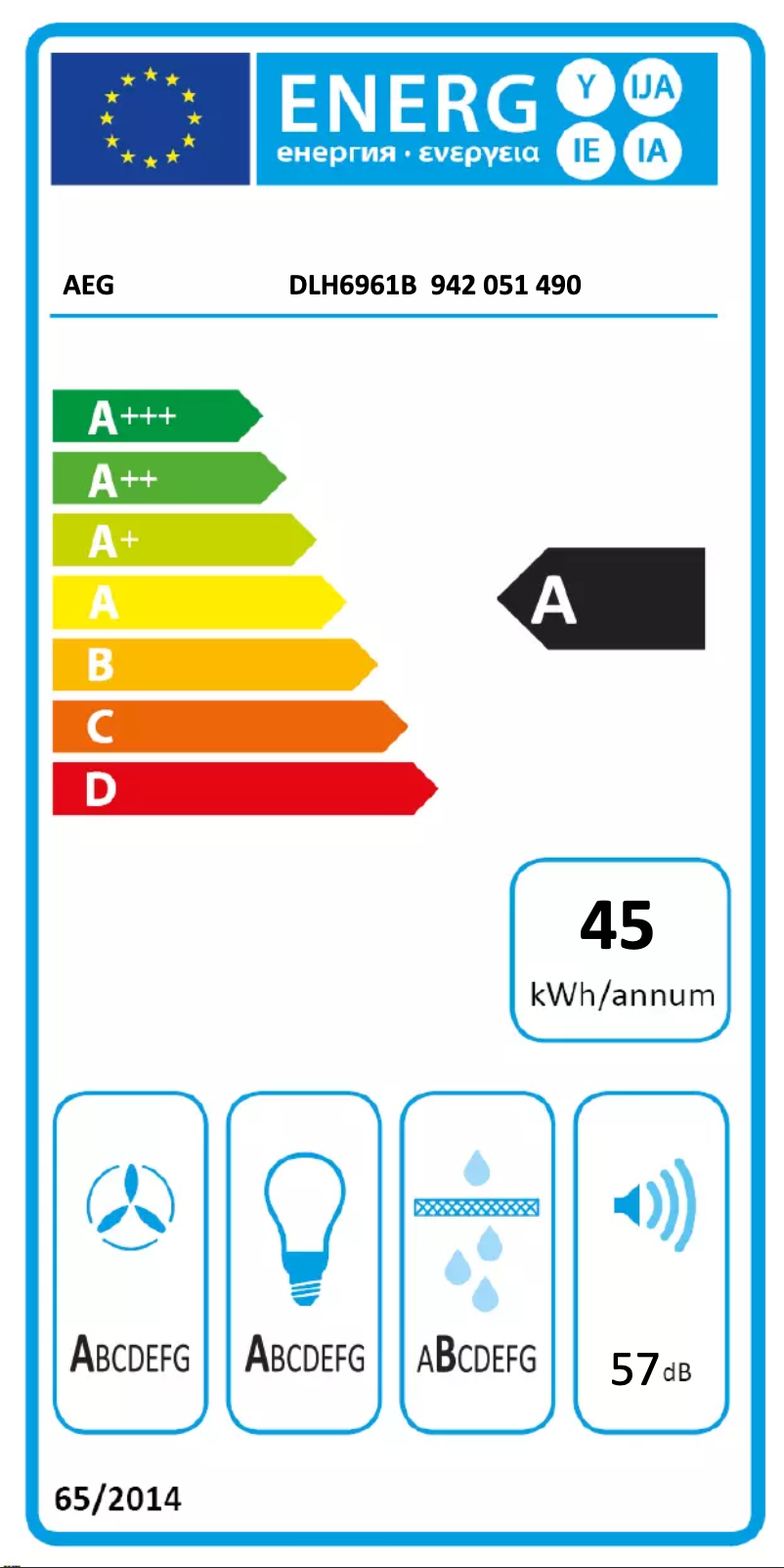 Page n°1 - Label énergétique AEG DLH6961B