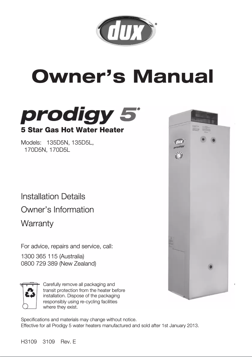 Image de la première page du manuel de l'appareil Prodigy 5 170D5N