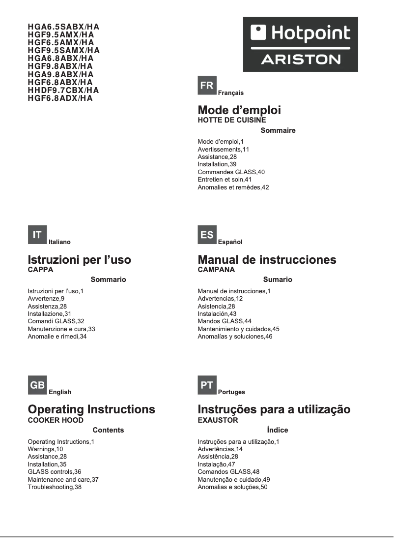 Page 1 de la notice Manuel utilisateur Hotpoint Ariston HGF 9.5S AM X/HA