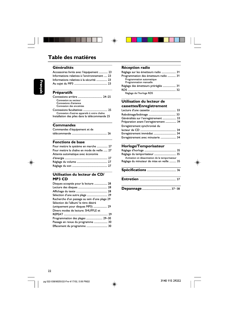 Page 1 de la notice Manuel utilisateur Philips MC-M250