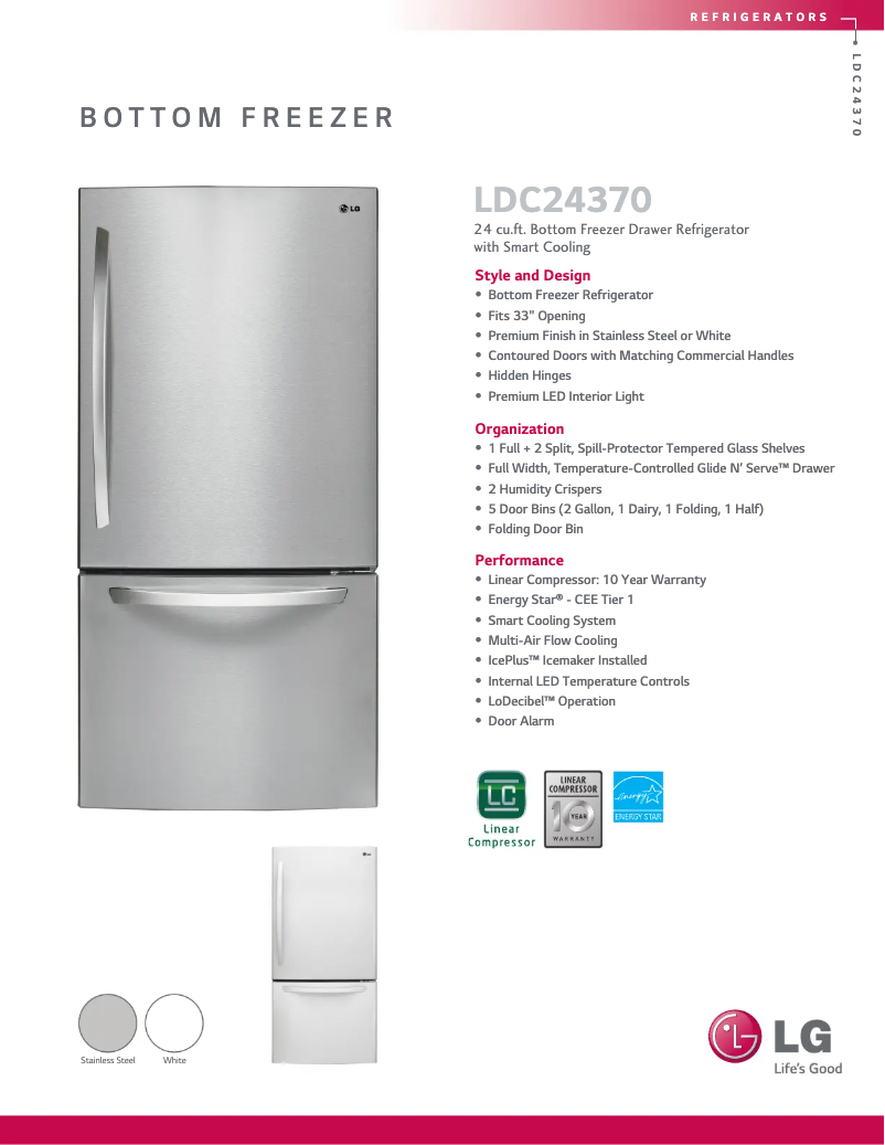 Page 1 de la notice Fiche technique LG LDC24370ST