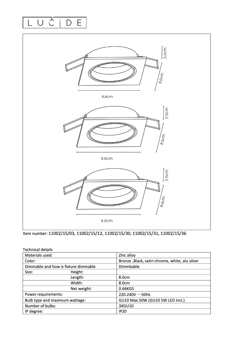 Page n°1 - Manuel utilisateur Lucide Focus 11002/15/30