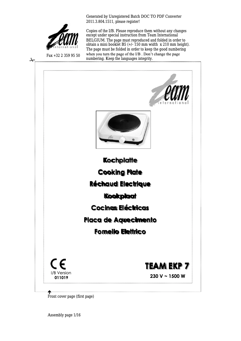 Página 1 del manual Manual de usuario Team EKP 7