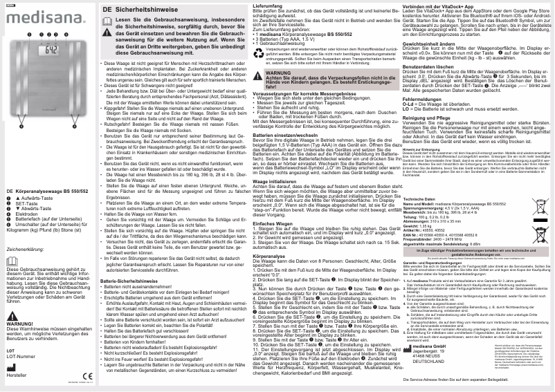 Page n°1 - Manuel utilisateur Medisana BS 550 Connect