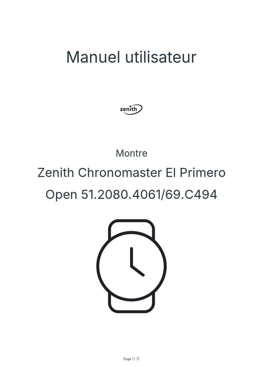 Page n°1 - Manuel utilisateur Zenith Chronomaster El Primero Open 51.2080.4061/69.C494