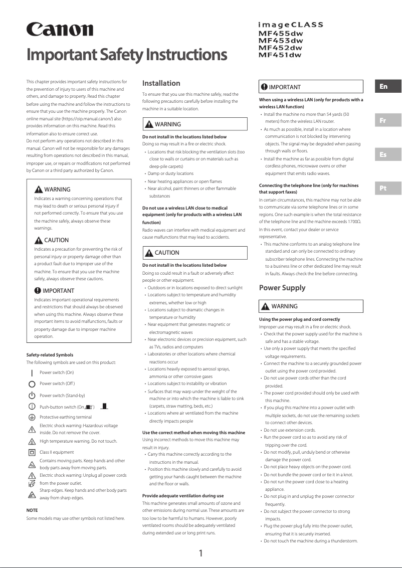 Page n°1 - Manuel utilisateur Canon imageCLASS MF452dw
