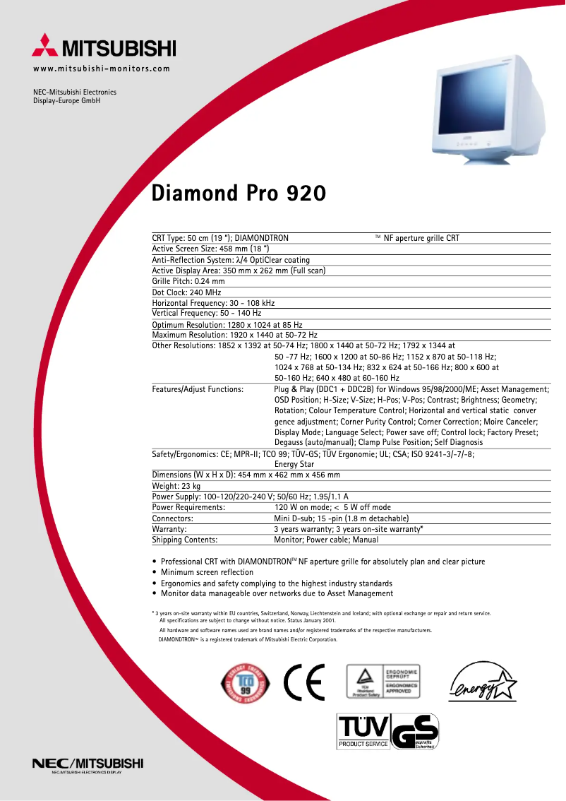 Page 1 de la notice Manuel utilisateur NEC Diamond Pro 920