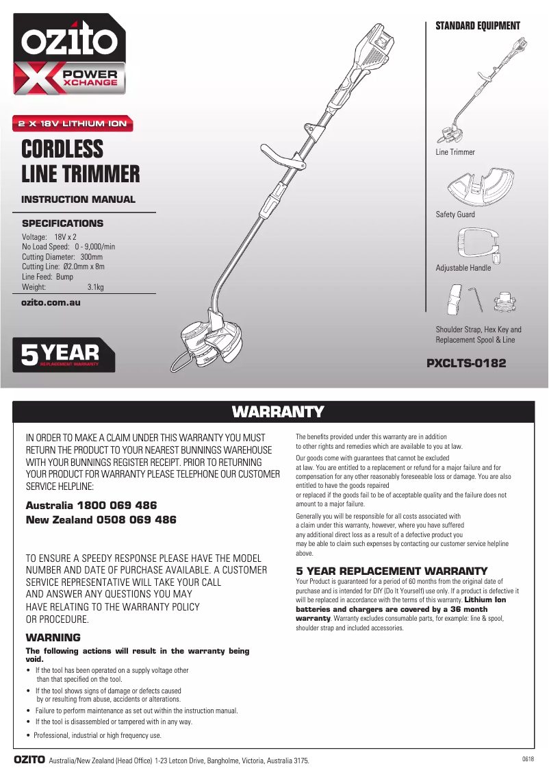 Página 1 del manual Manual de instrucciones Ozito PXCLTK-2182E