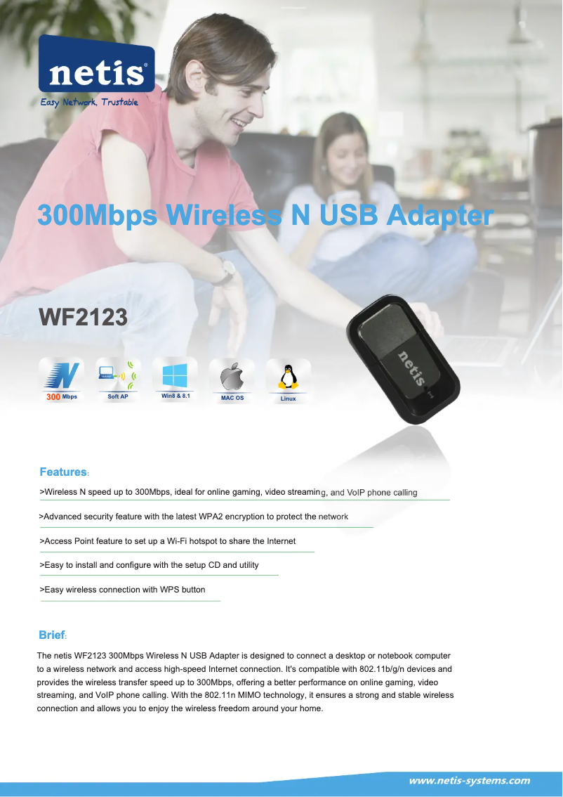 Page 1 de la notice Manuel utilisateur Netis WF2123