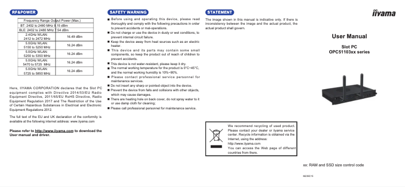 Imagen de la primera página del manual del dispositivo OPC51103BC