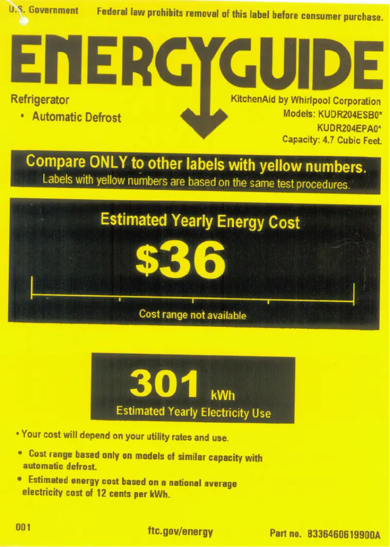 Page 1 de la notice Label énergétique KitchenAid KUDR204ESB